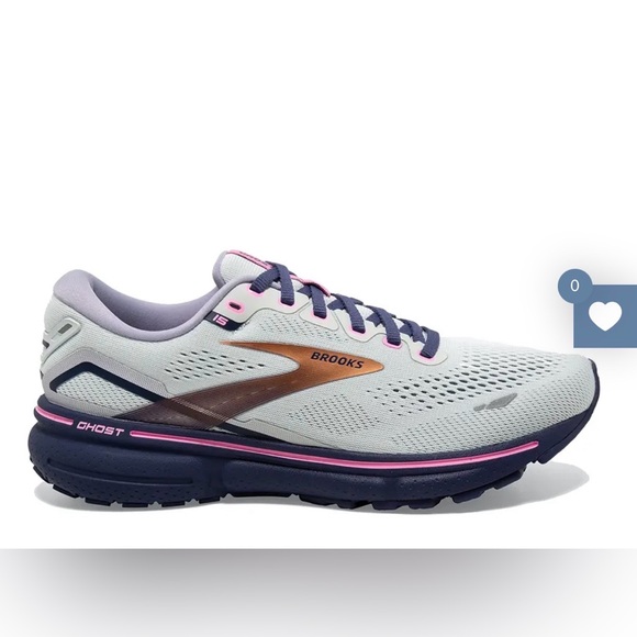 Brooks Ghost 15 women's running shoes in the "Spa Blue / Neo Pink / Copper" - Picture 2 of 8